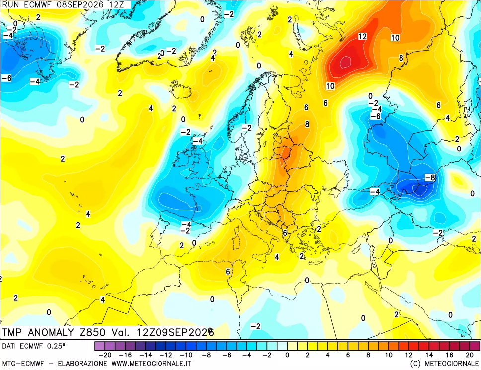 mappa 850 hPa Temp Anomaly vs Cli.No 1981-2010