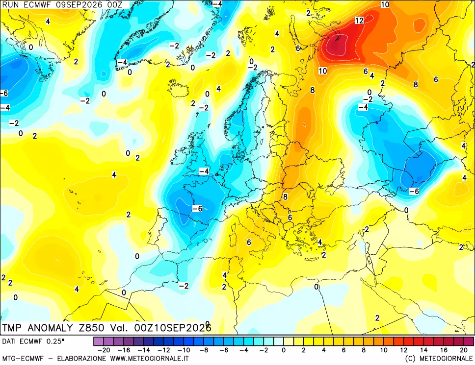 mappa 850 hPa Temp Anomaly vs Cli.No 1981-2010