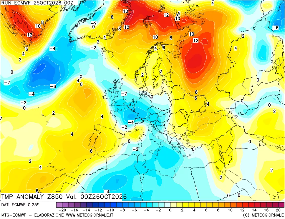 mappa 850 hPa Temp Anomaly vs Cli.No 1981-2010