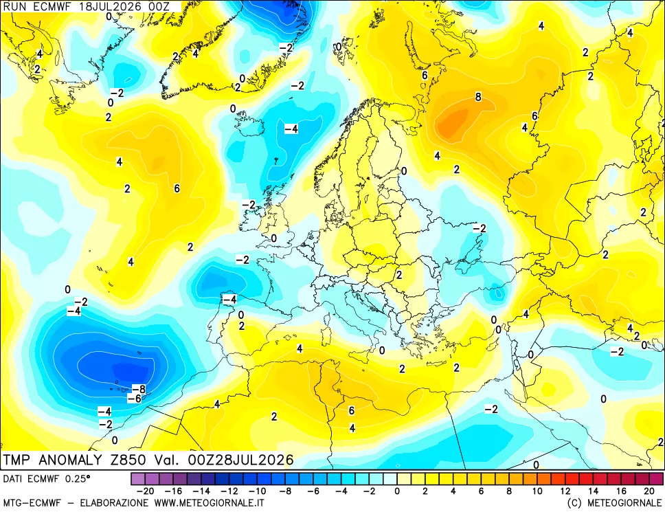 mappa 850 hPa Temp Anomaly vs Cli.No 1981-2010