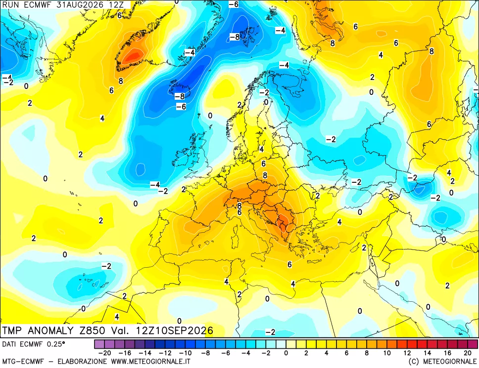mappa 850 hPa Temp Anomaly vs Cli.No 1981-2010