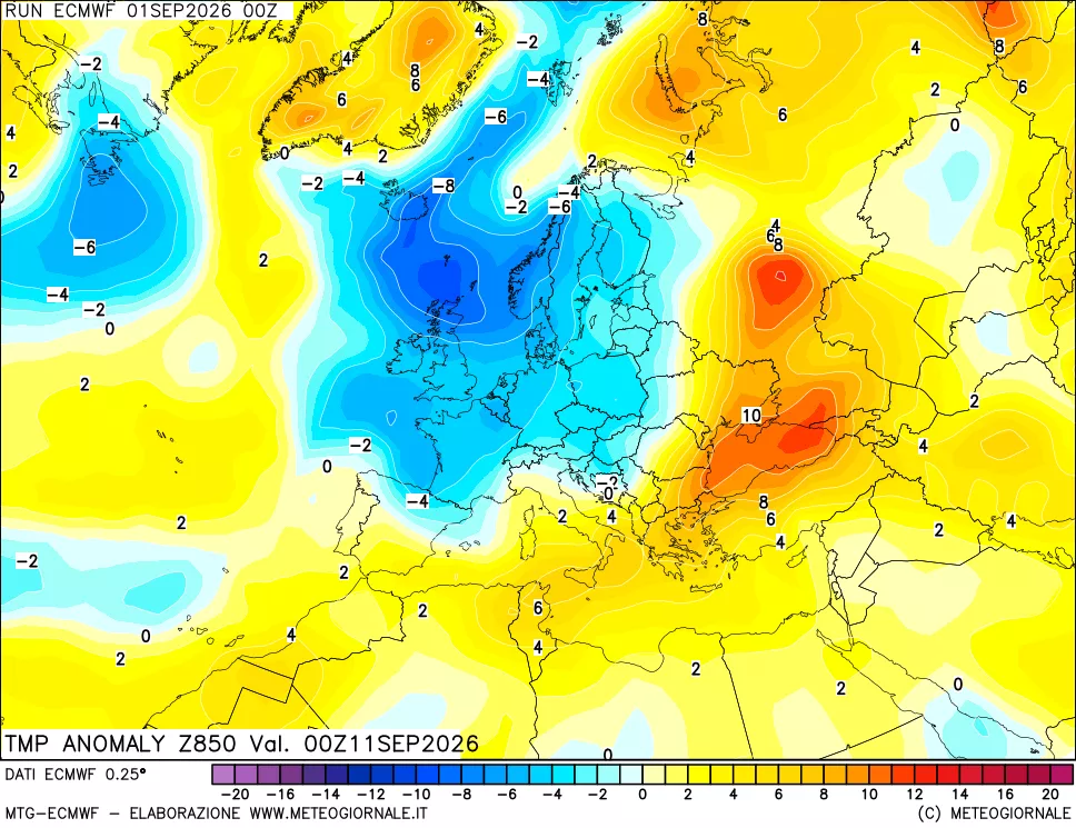 mappa 850 hPa Temp Anomaly vs Cli.No 1981-2010