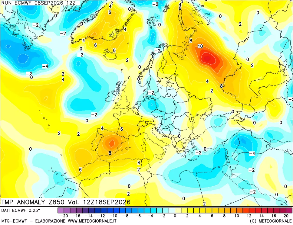 mappa 850 hPa Temp Anomaly vs Cli.No 1981-2010