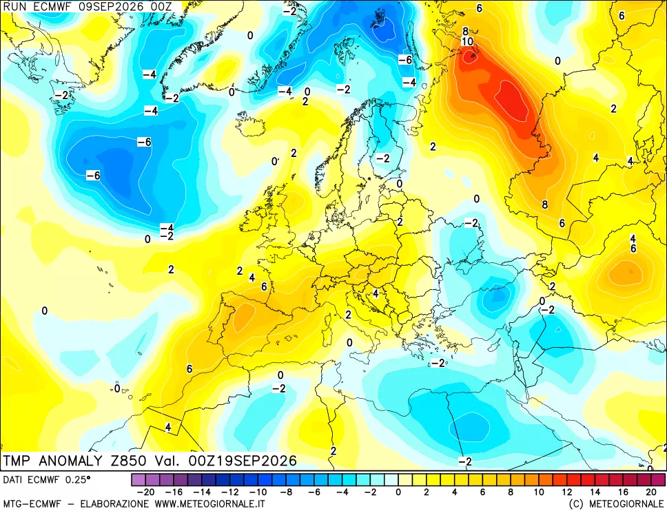 mappa 850 hPa Temp Anomaly vs Cli.No 1981-2010