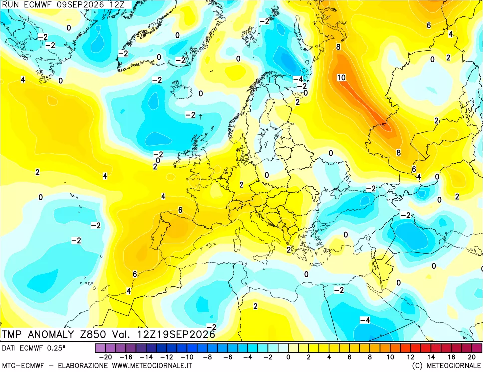 mappa 850 hPa Temp Anomaly vs Cli.No 1981-2010
