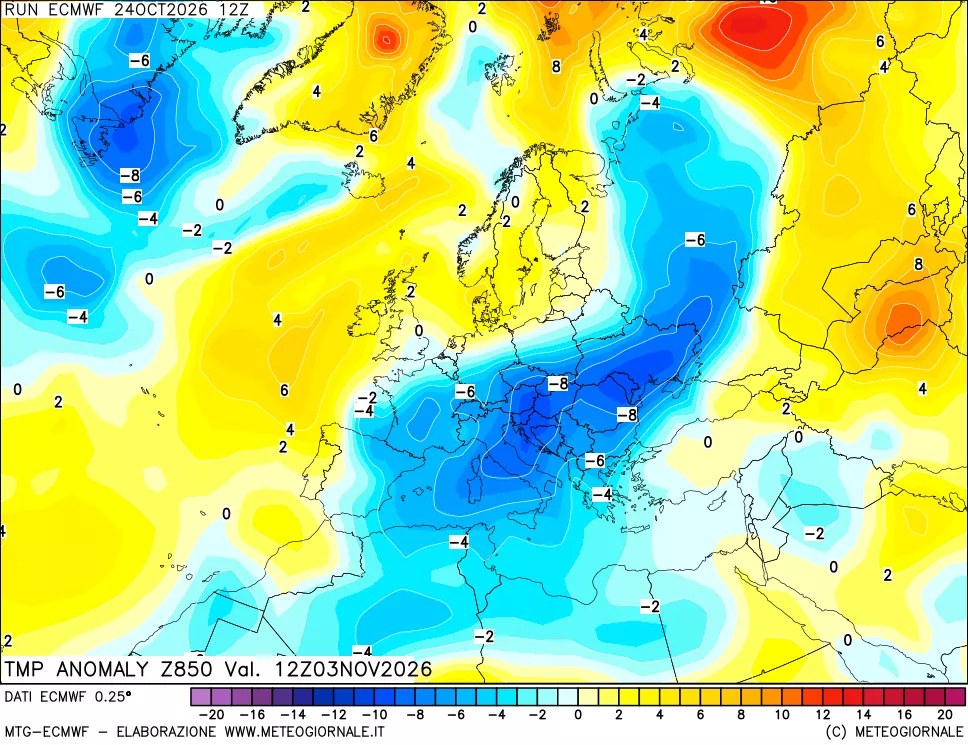 mappa 850 hPa Temp Anomaly vs Cli.No 1981-2010