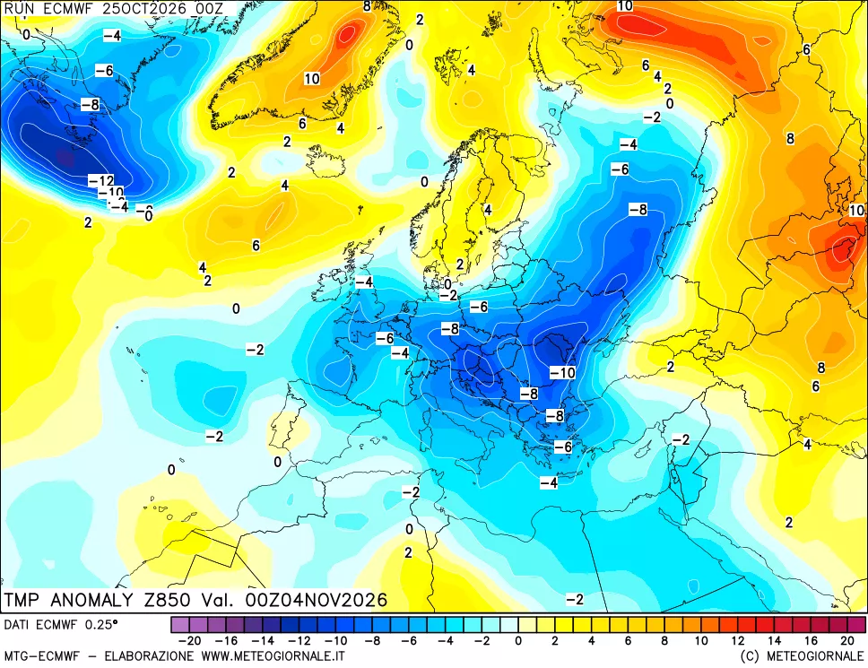 mappa 850 hPa Temp Anomaly vs Cli.No 1981-2010