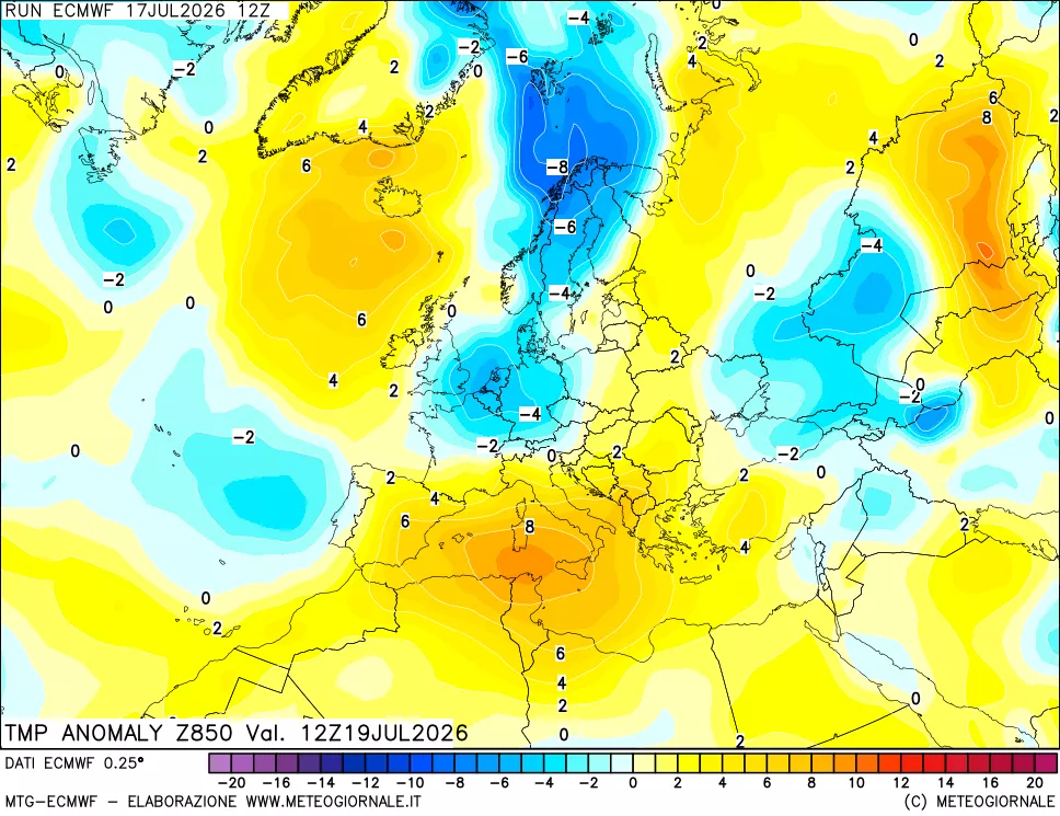 mappa 850 hPa Temp Anomaly vs Cli.No 1981-2010