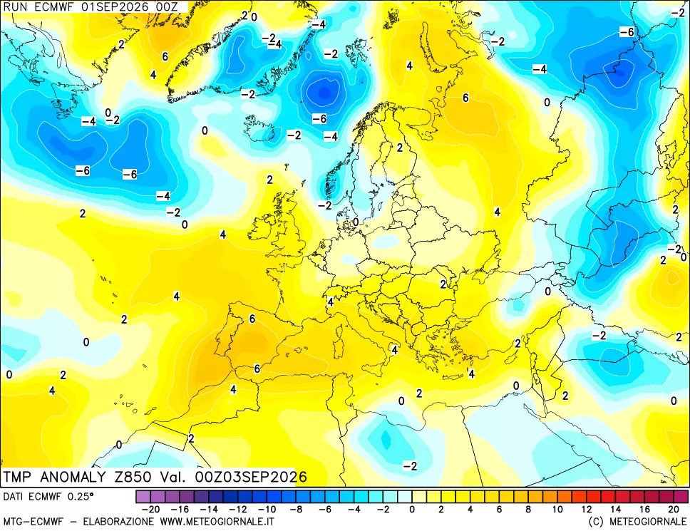 mappa 850 hPa Temp Anomaly vs Cli.No 1981-2010