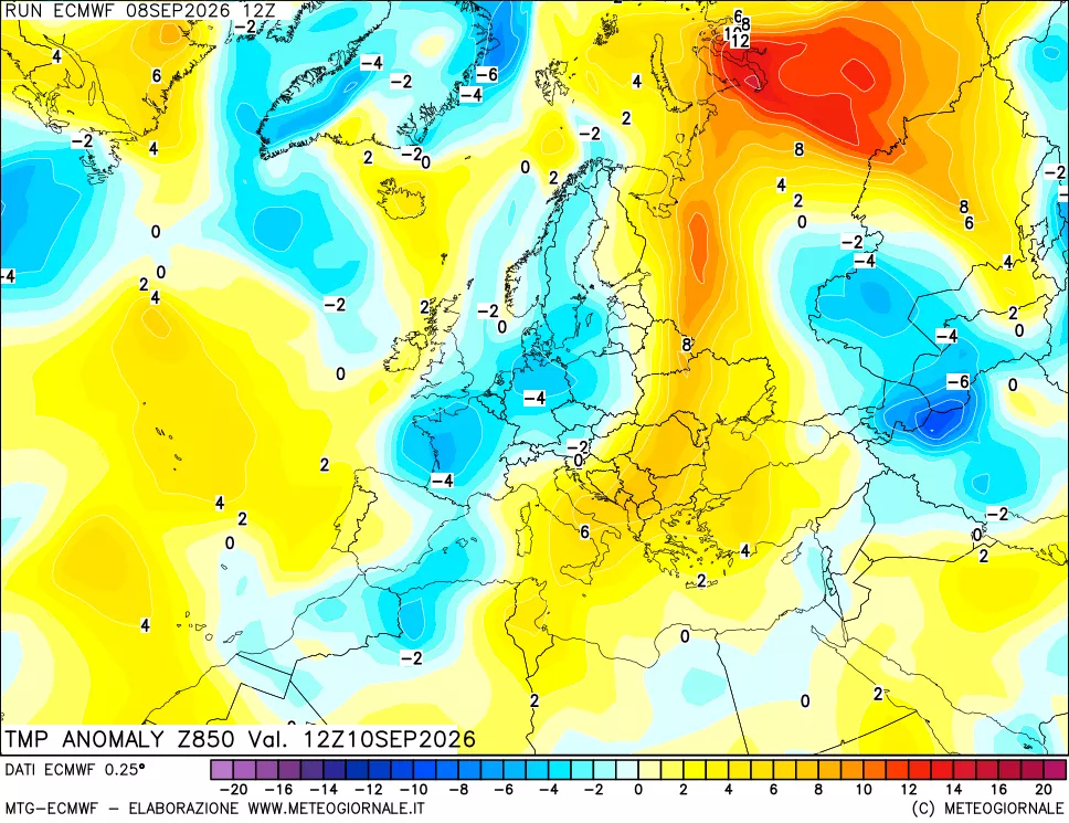 mappa 850 hPa Temp Anomaly vs Cli.No 1981-2010
