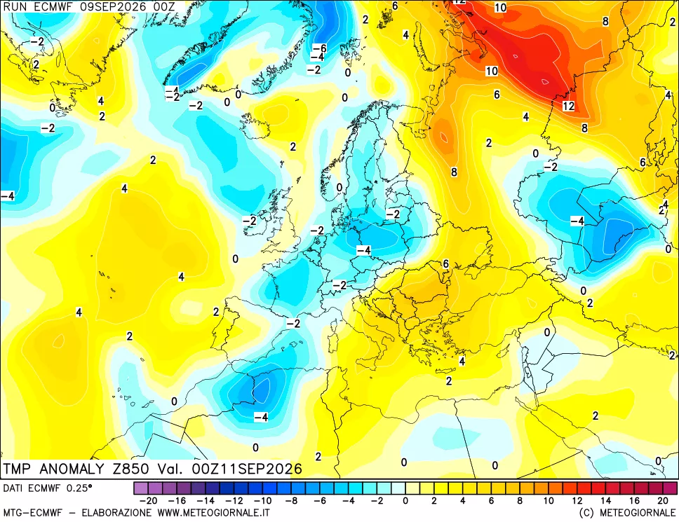 mappa 850 hPa Temp Anomaly vs Cli.No 1981-2010
