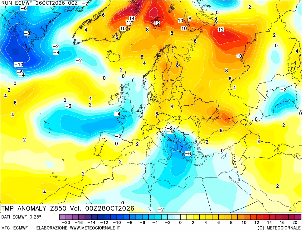 mappa 850 hPa Temp Anomaly vs Cli.No 1981-2010