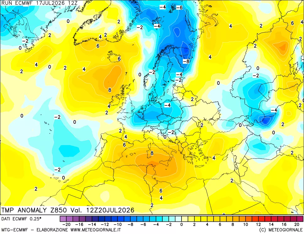 mappa 850 hPa Temp Anomaly vs Cli.No 1981-2010
