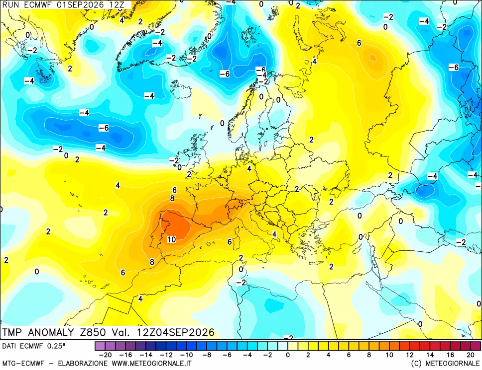 mappa 850 hPa Temp Anomaly vs Cli.No 1981-2010
