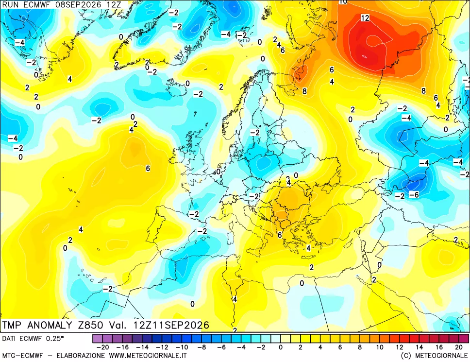 mappa 850 hPa Temp Anomaly vs Cli.No 1981-2010