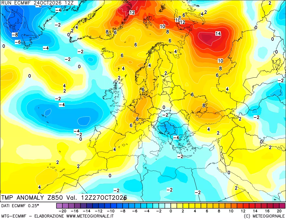 mappa 850 hPa Temp Anomaly vs Cli.No 1981-2010