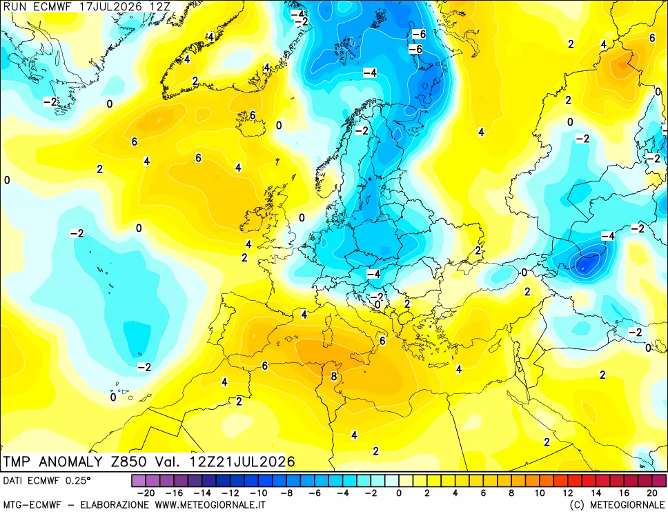 mappa 850 hPa Temp Anomaly vs Cli.No 1981-2010