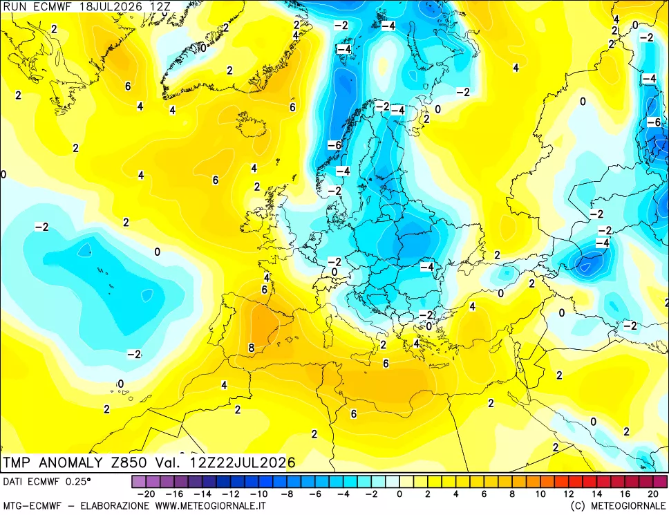 mappa 850 hPa Temp Anomaly vs Cli.No 1981-2010