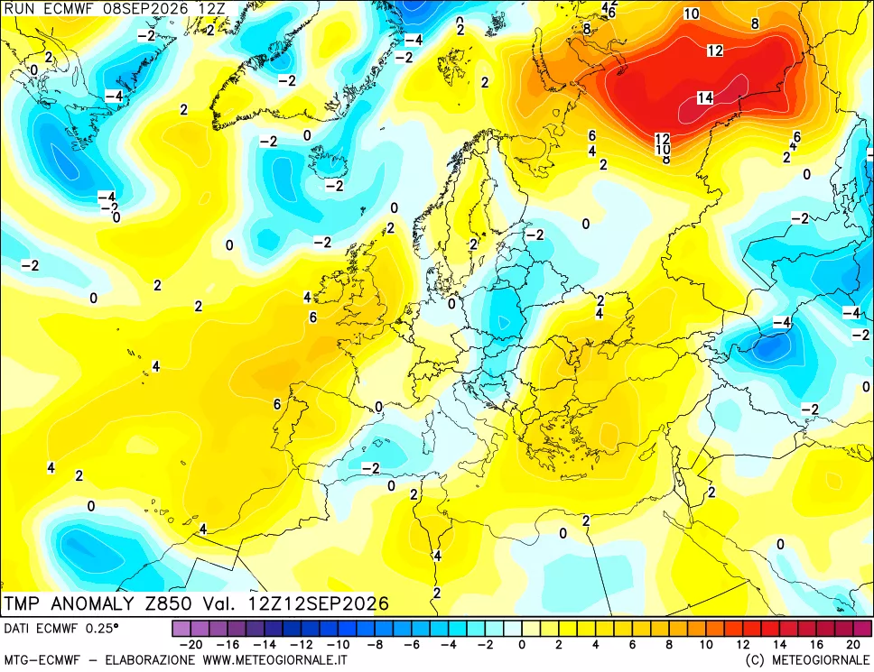 mappa 850 hPa Temp Anomaly vs Cli.No 1981-2010
