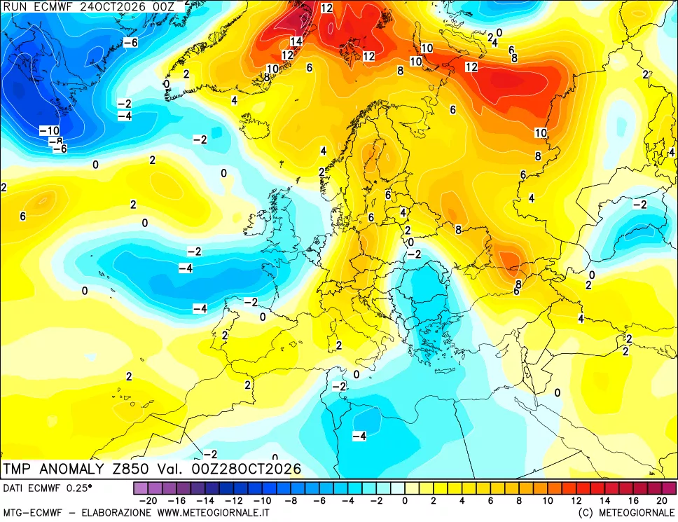 mappa 850 hPa Temp Anomaly vs Cli.No 1981-2010