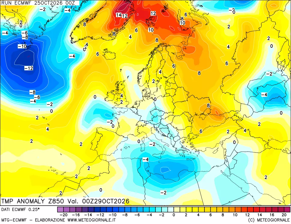 mappa 850 hPa Temp Anomaly vs Cli.No 1981-2010
