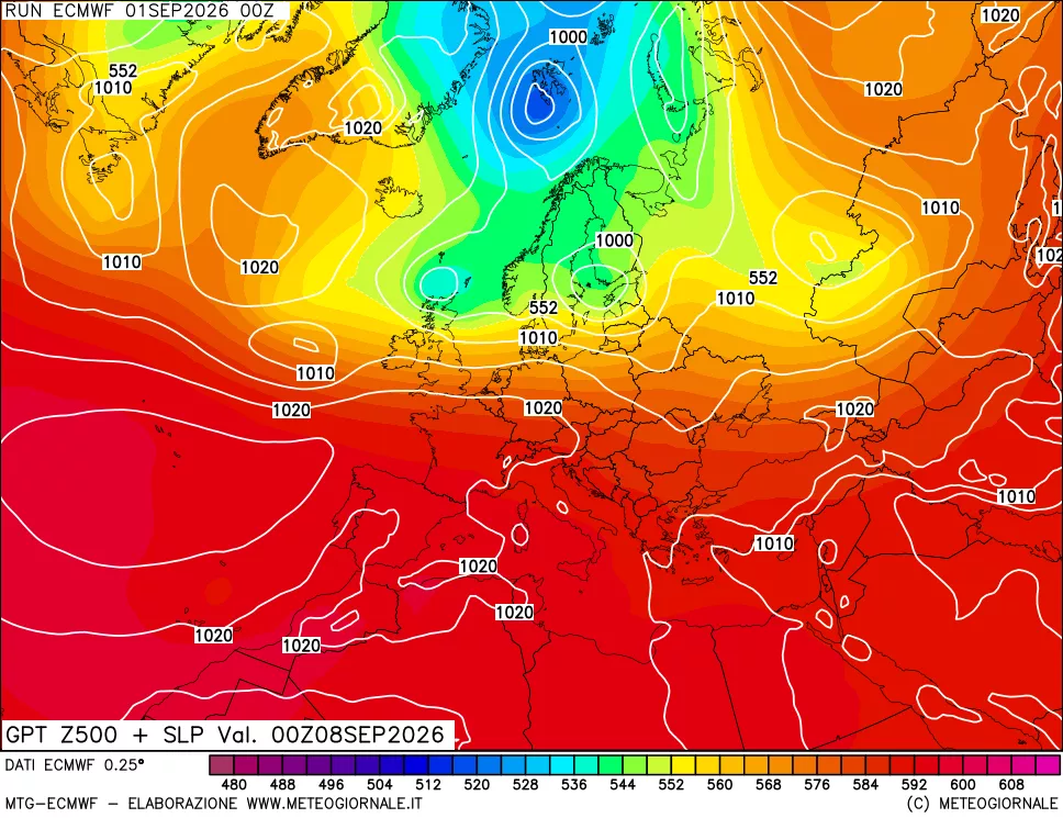 mappa Geopotenziali a 500 hPa + Pressione sul livello del mare