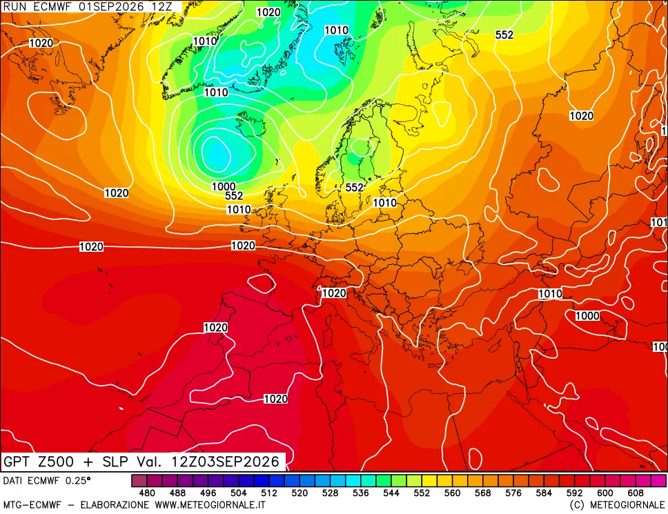 mappa Geopotenziali a 500 hPa + Pressione sul livello del mare