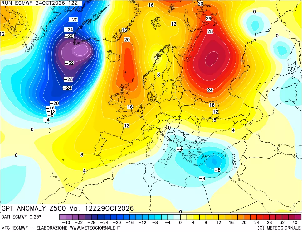 mappa 500 hPa GPT Anomaly vs Cli.No 1981-2010