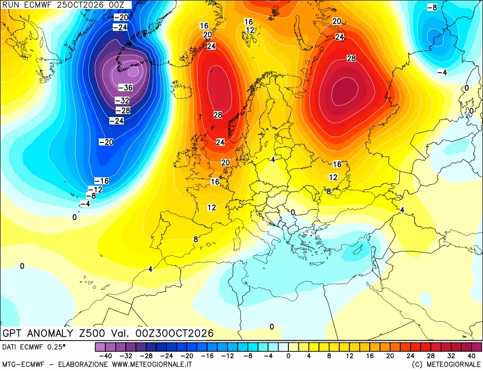 mappa 500 hPa GPT Anomaly vs Cli.No 1981-2010