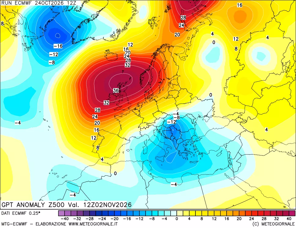 mappa 500 hPa GPT Anomaly vs Cli.No 1981-2010