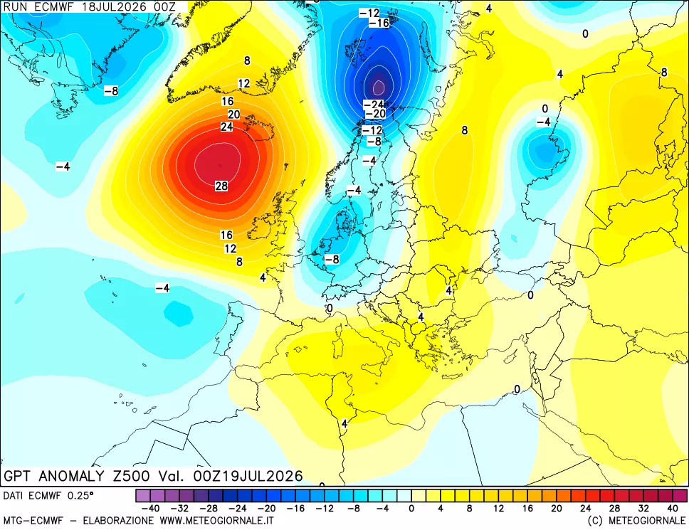mappa 500 hPa GPT Anomaly vs Cli.No 1981-2010