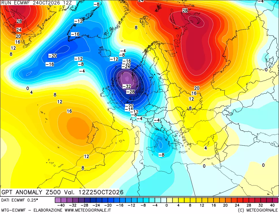 mappa 500 hPa GPT Anomaly vs Cli.No 1981-2010