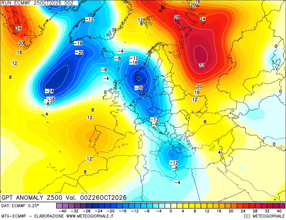 mappa 500 hPa GPT Anomaly vs Cli.No 1981-2010