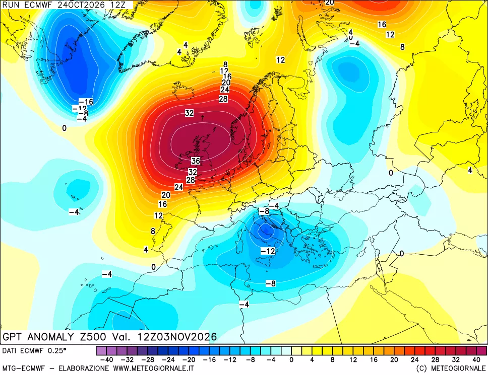 mappa 500 hPa GPT Anomaly vs Cli.No 1981-2010