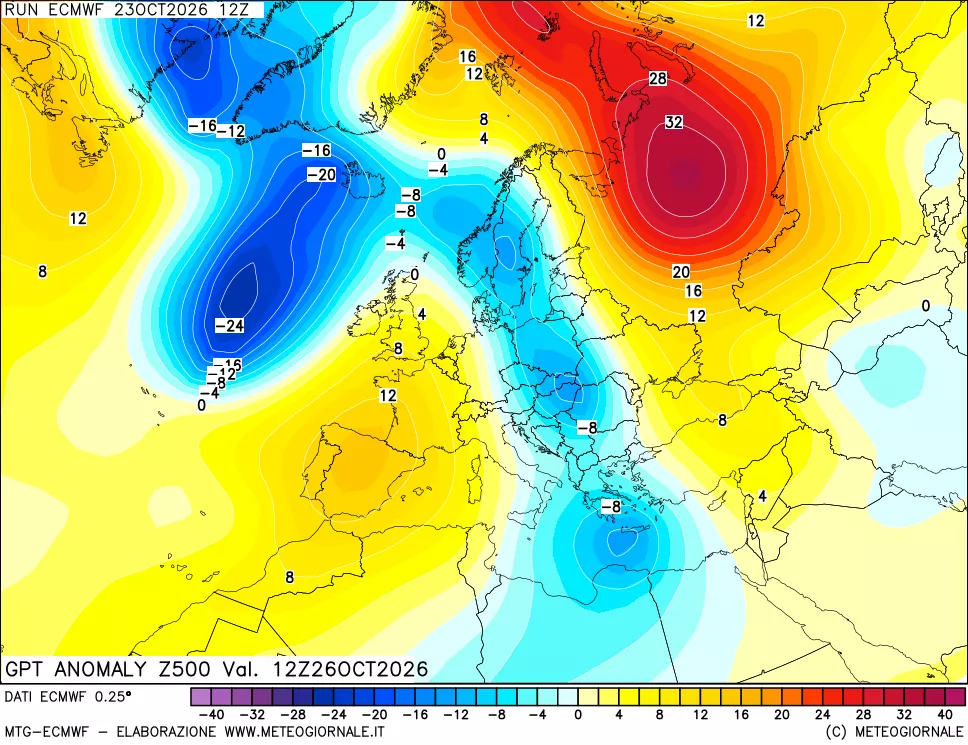 mappa 500 hPa GPT Anomaly vs Cli.No 1981-2010