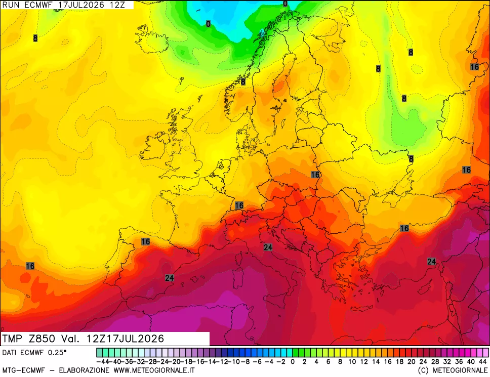 mappa Temperatura a 850 hPa