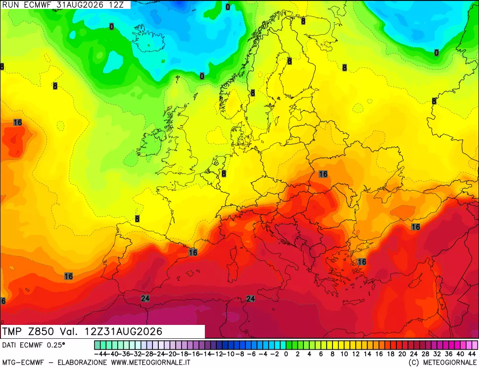 mappa Temperatura a 850 hPa