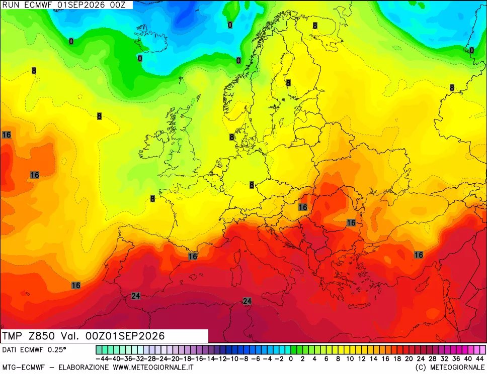 mappa Temperatura a 850 hPa