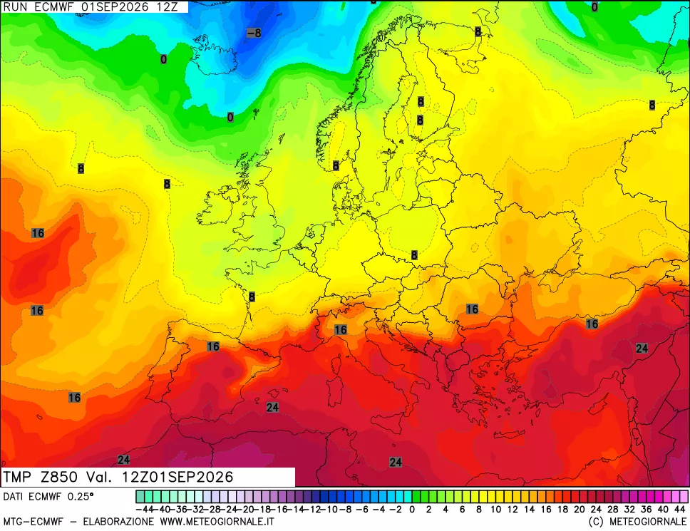 mappa Temperatura a 850 hPa