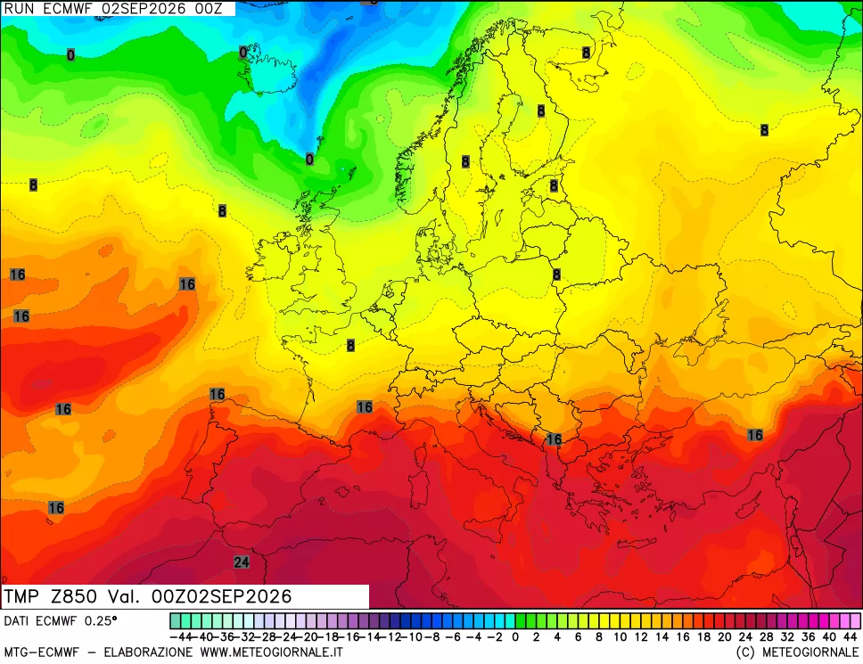 mappa Temperatura a 850 hPa