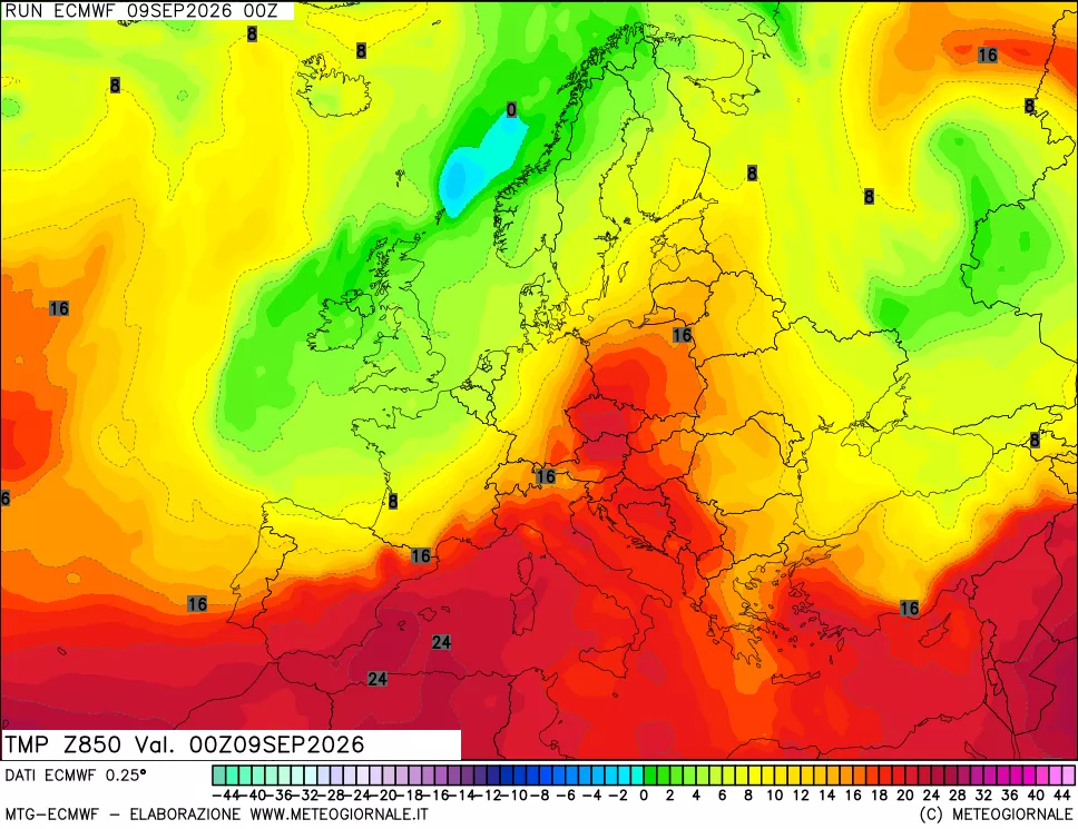 mappa Temperatura a 850 hPa