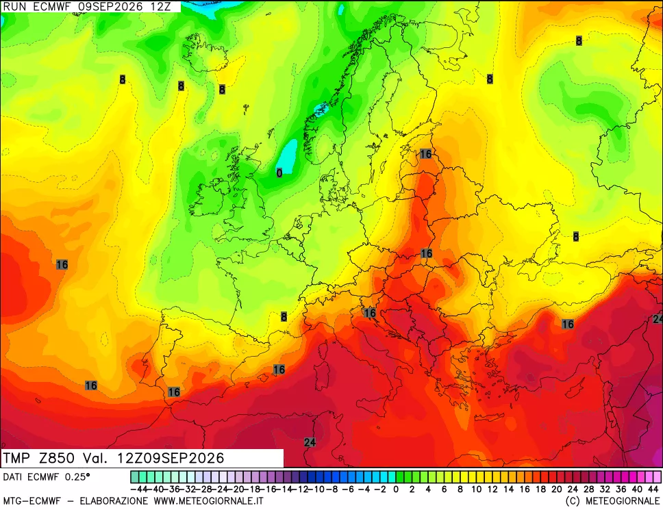 mappa Temperatura a 850 hPa