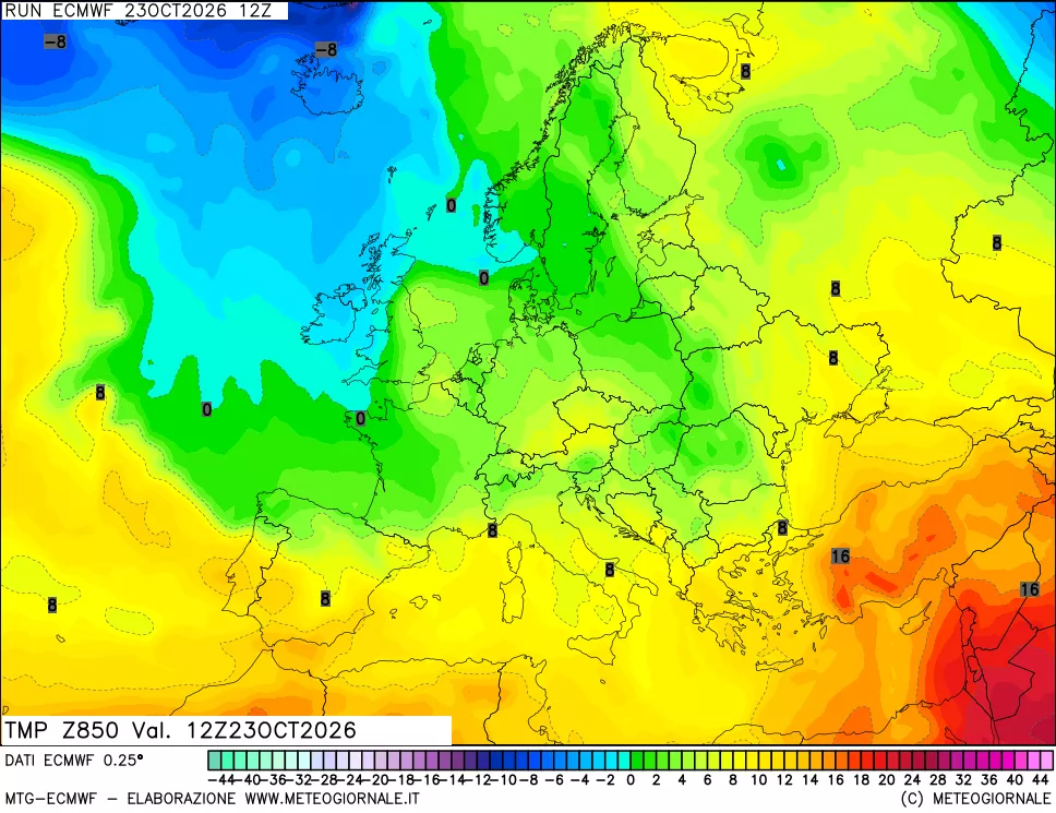 mappa Temperatura a 850 hPa