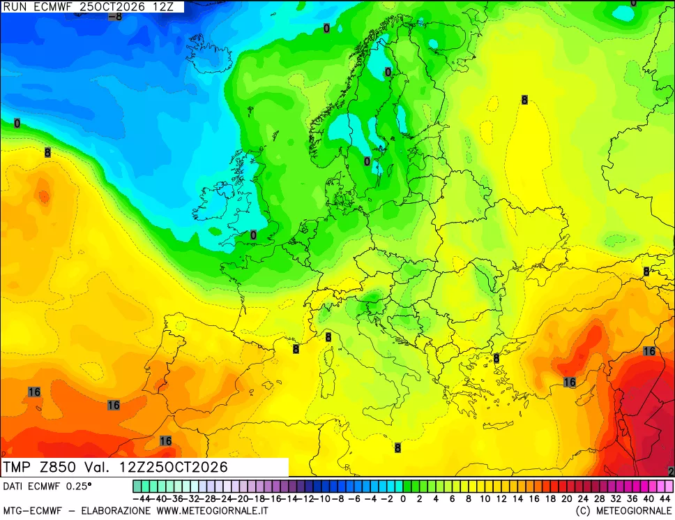 mappa Temperatura a 850 hPa