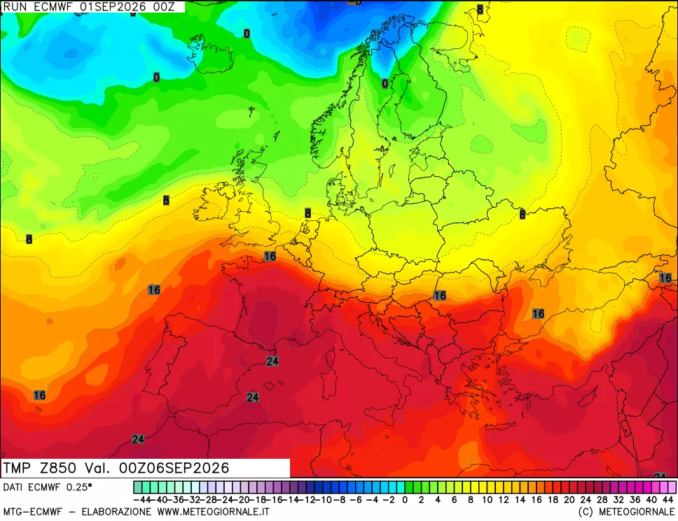mappa Temperatura a 850 hPa