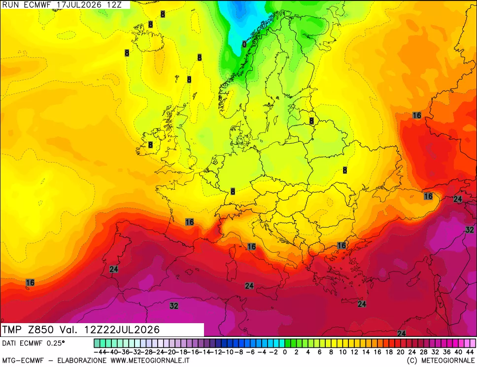 mappa Temperatura a 850 hPa