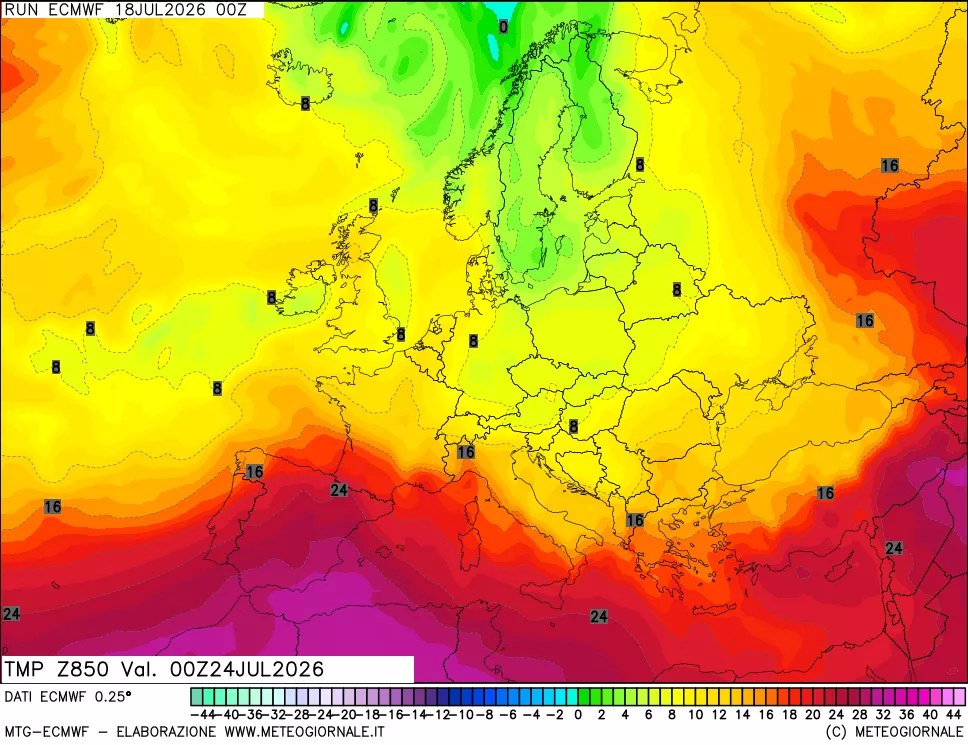 mappa Temperatura a 850 hPa