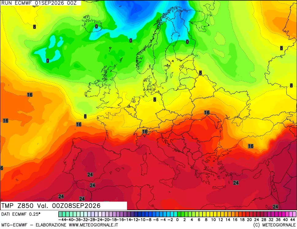 mappa Temperatura a 850 hPa