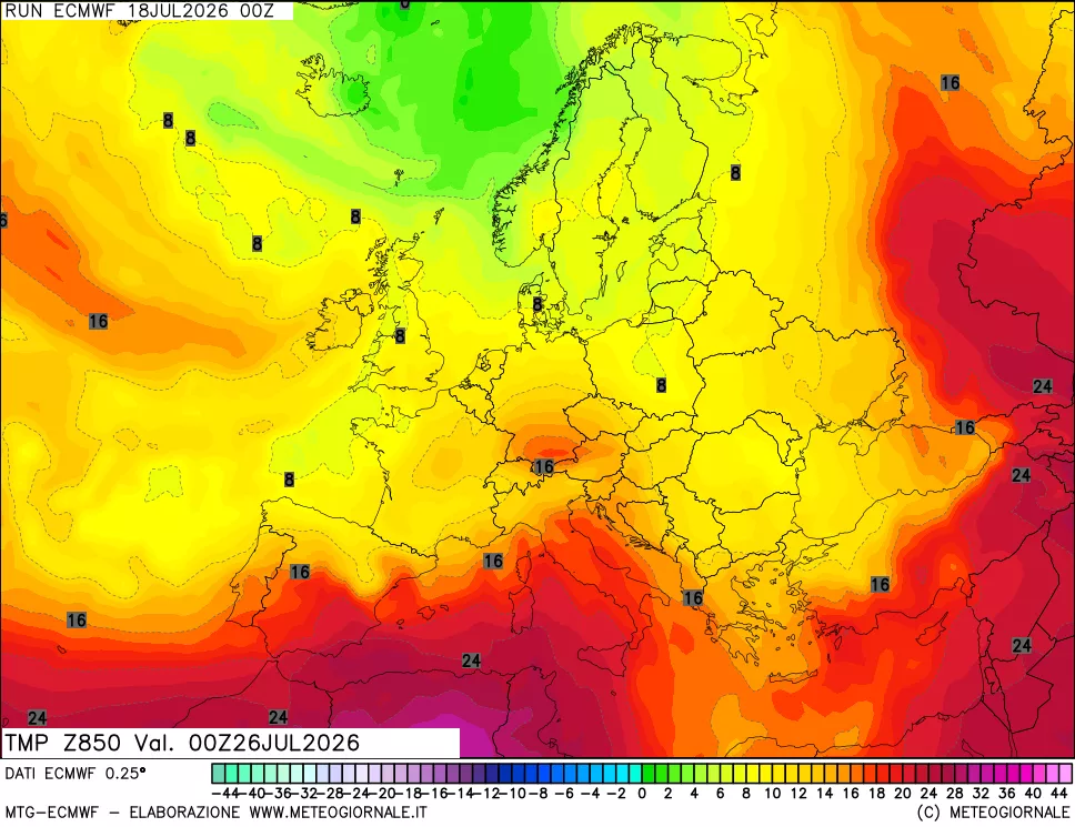 mappa Temperatura a 850 hPa