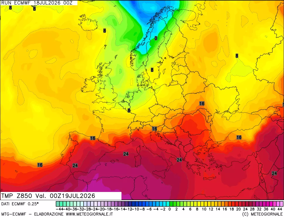 mappa Temperatura a 850 hPa